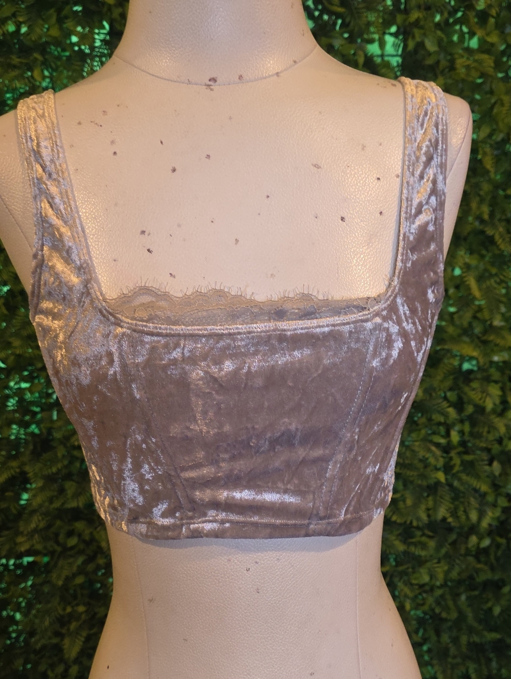 Forever 21 Crushed Velvet Cropped Tank Top - Taupe